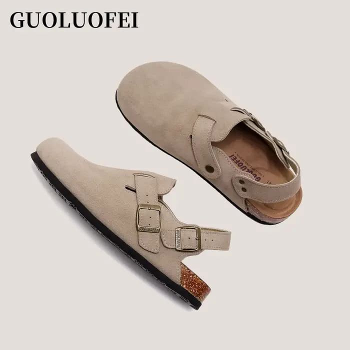 Sabots en daim pour femmes – Sandale sabot slingback réglable avec boucle