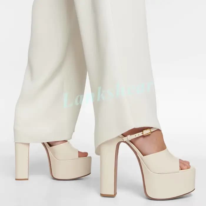 Sandales mules à plateforme et talon carré épais pour femme en cuir verni, bout ouvert, style chic pour soirées d'été 2026