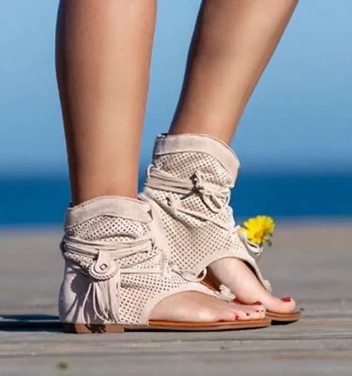 Rétro gland sandales pour femme été Boho chaussures plates dames à lacets