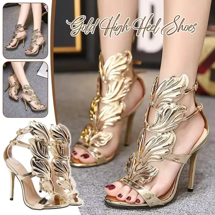 Sandales à talons hauts ouvertes dorées pour femmes