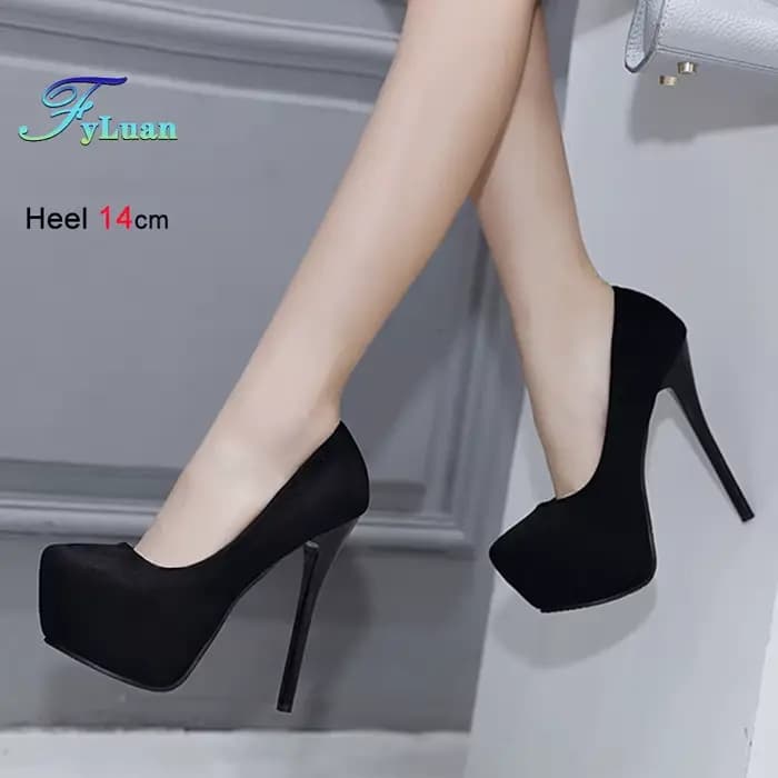 Talons hauts 12cm 14cm femmes pompes mode troupeau bout rond plate-forme mariage chaussures simples