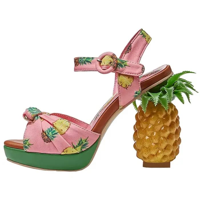 Sandales d'été à plateforme à bout ouvert imprimé ananas rose