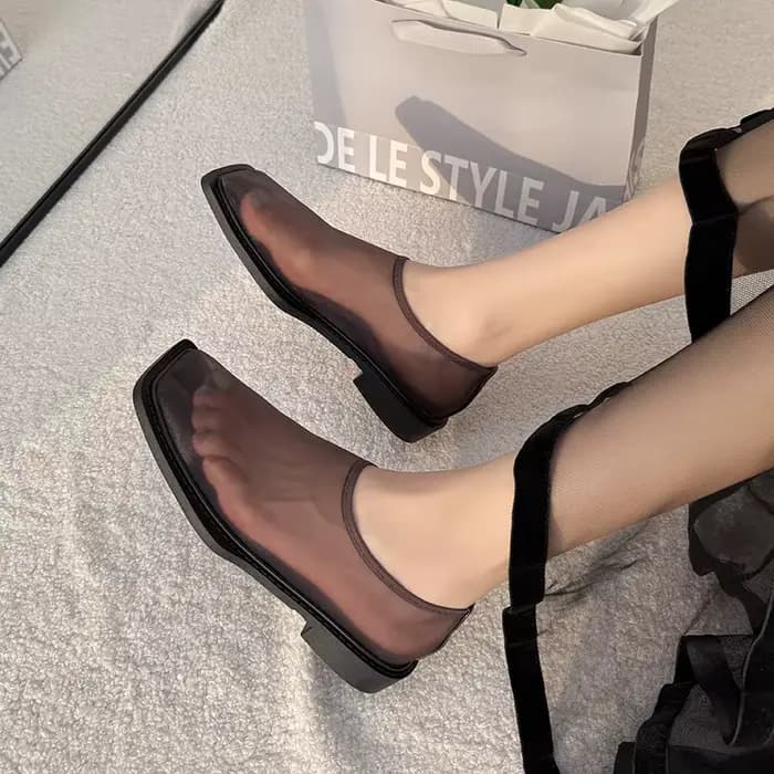 2025 nouveaux appartements d'été en dentelle femmes bout carré mocassins respirants chaussures plates transparentes