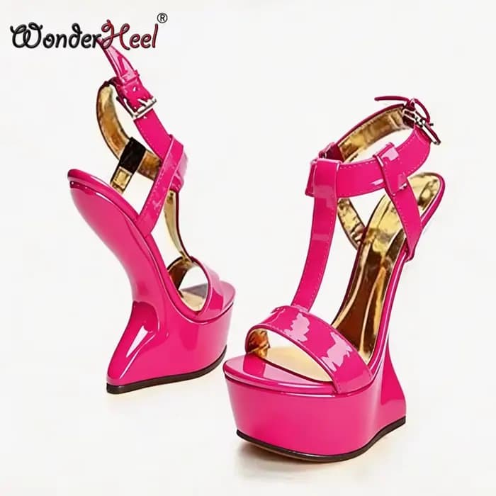 Wonderheel Sandales d'été à talons compensés de 14 cm avec plateforme de 4 cm, sexy, pour femme, à brides à boucles, pour boîte de nuit, livraison directe