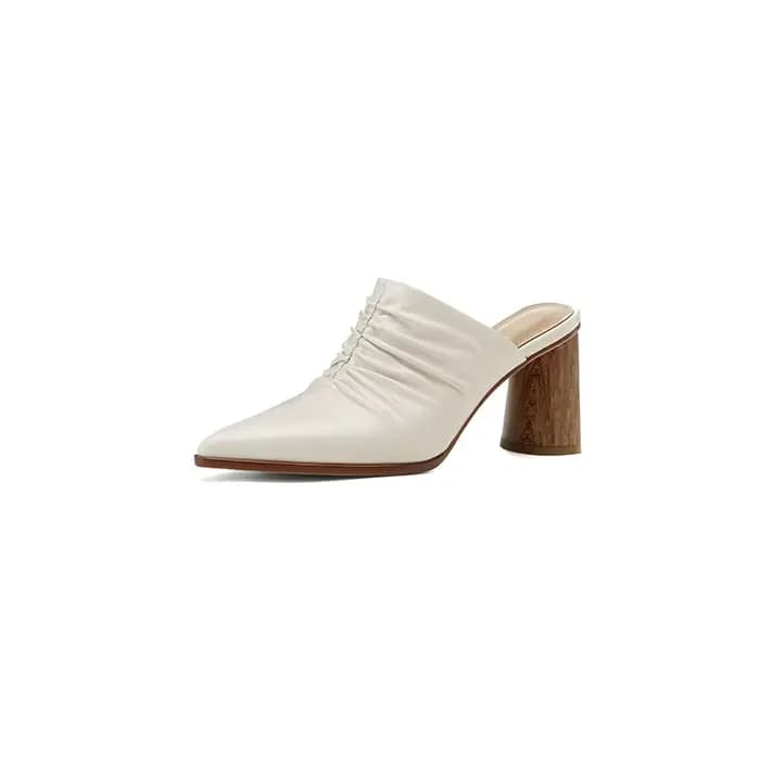 Dilalula 2025 Mules à talons hauts en cuir véritable pour femmes pantoufles plissées à bout couvert dames
