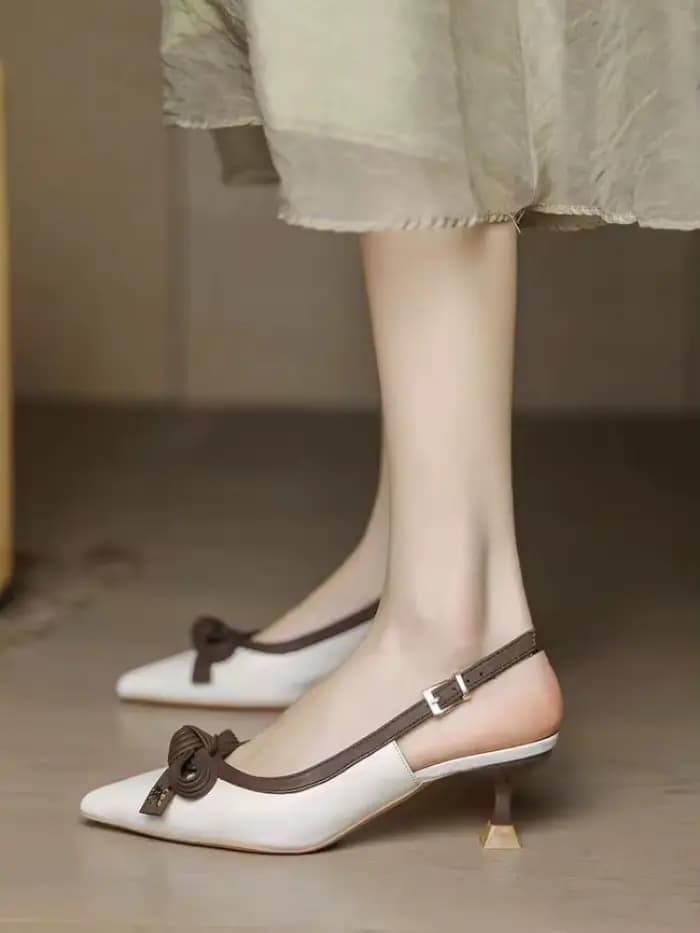 Sandales fermées pour femme été 2025 chaussures Sexy nœud bout pointu avec talons bas H confort Chic et élégant