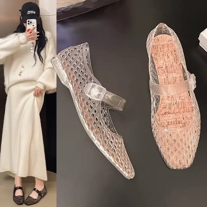 Sandales ajourées pour femme, nouvelle collection été, à la mode, avec boucle à un bouton, respirantes, à semelle plate et bout carré