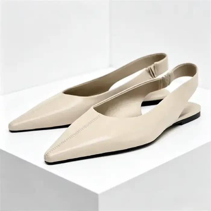 Ballerines en cuir verni noir pour femmes, sandales plates Sexy à bout pointu, Slingback en cuir souple, chaussures de bureau confortables pour femmes