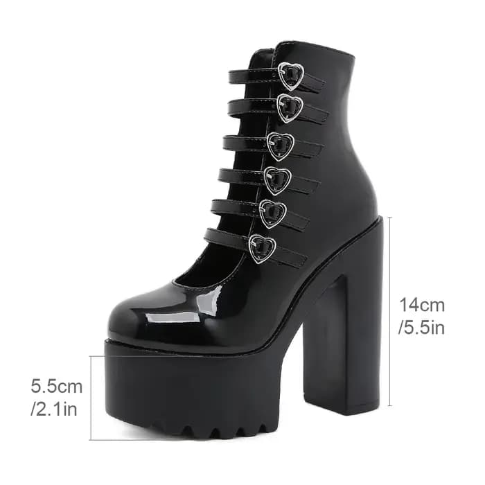 Gdgydh escarpins à talons bloc pour femmes mode multi boucle sangle coeur conception robe Cosplay chaussures côté