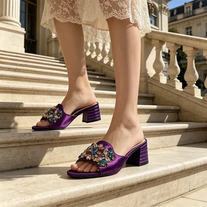 Escarpins violets pour femmes 2026 - Élégance italienne avec accents en strass pour mariages et soirées - Grandes tailles
