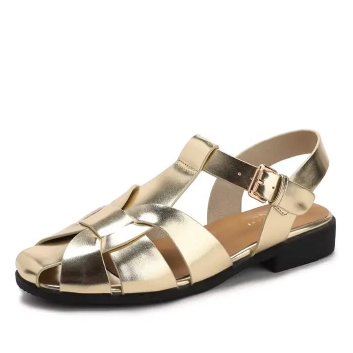 Sandales gladiateur pour femmes, nouvelles sandales plates rétro tissées à bout fermé, confortables avec sangle à boucle