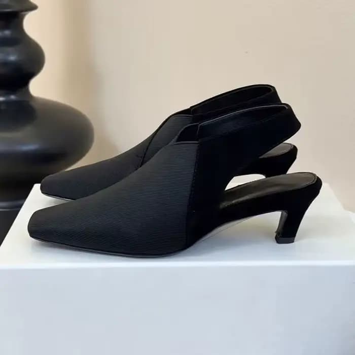 Escarpins à talons chaton pour femmes, tissu extensible, bout carré, bande élastique, sandales Slingback, chaussures de printemps et d'été pour le bureau et les déplacements
