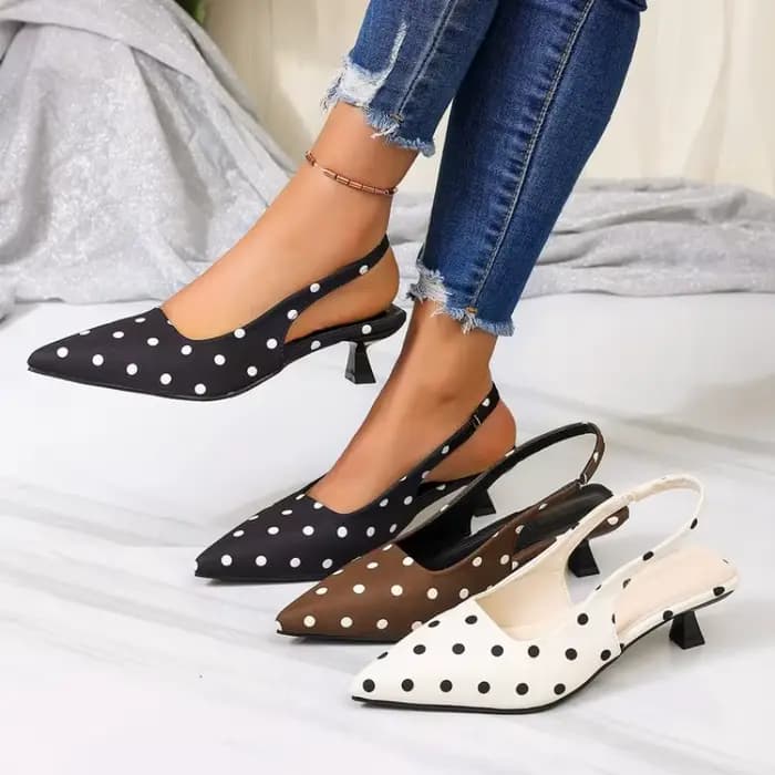 Sandales à talons hauts pour femmes, style urbain, à bout pointu, mules élégantes à pois pour l'été