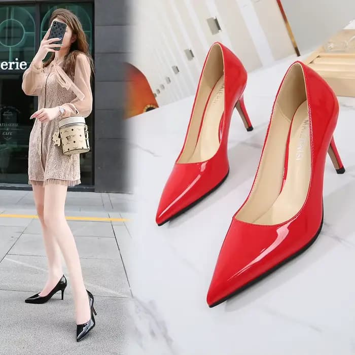 Escarpins à talons hauts pour femmes en cuir verni bout pointu mode quotidienne 7.5cm