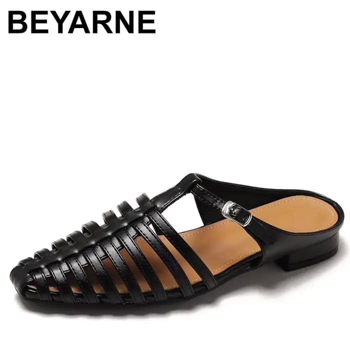 Style rétro été bout pointu femmes sandales mode évider dames robe extérieure appartements gladiateur