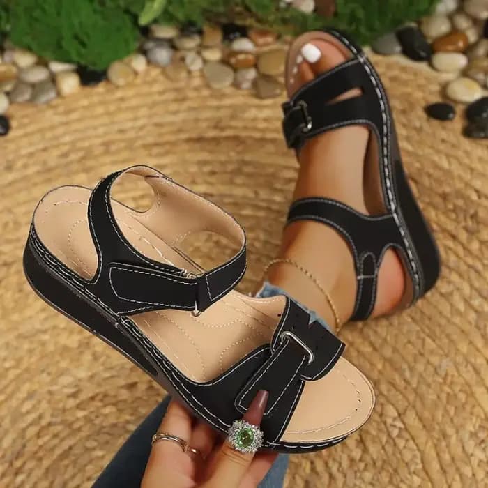 Sandales compensées pour femmes, réglables avec fermeture auto-agrippante, semelle orthopédique souple antidérapante, chaussures de marche décontractées pour l'extérieur et le quotidien