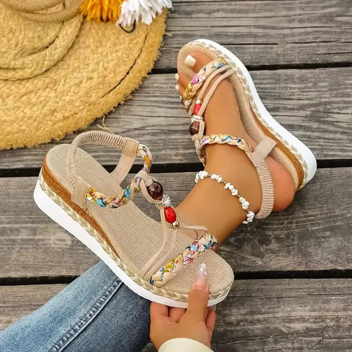 Mode t-strap plate-forme sandales pour femmes nouveau mélange de couleurs bande élastique