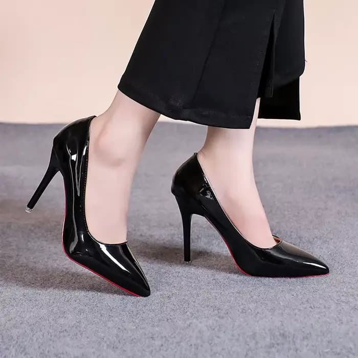 Sexy bout pointu en cuir verni talons hauts tempérament fille semelle rouge robe de soirée escarpins aiguilles classique noir travail chaussures simples