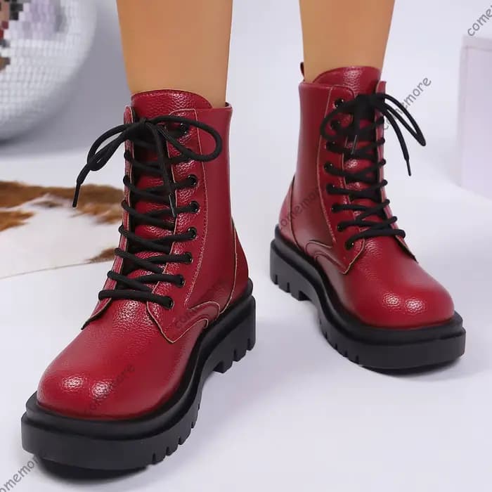 Comemore à lacets bottines femmes en cuir Pu talon haut Botas pour femme printemps automne fond épais grande taille