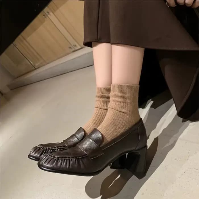 Dilalula 2026 mocassins à talons hauts en daim de vache naturel pour femmes chaussures à enfiler plissées pour femme