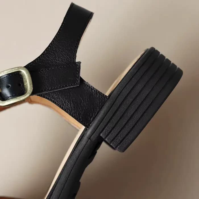 Femmes en cuir de vache bande étroite tressé t-strap sandales plates été décontracté femme style Rome gladiateur