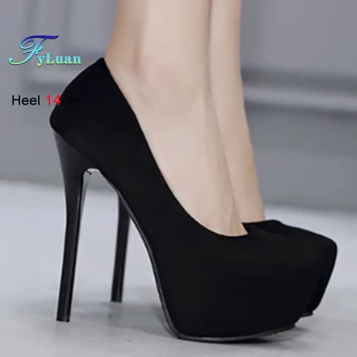 Talons hauts 12cm 14cm femmes pompes mode troupeau bout rond plate-forme mariage chaussures simples