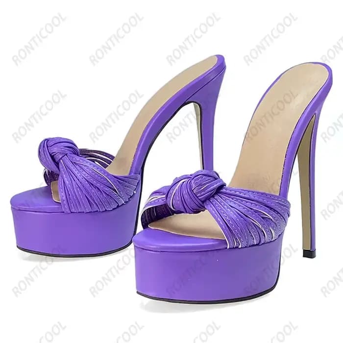 Ronticool-Mules à plateforme faites à la main pour femmes, sandales d'été, sexy, talon aiguille, Parker ouvert, fabuleux, chaussures de soirée noires, taille US 5-20