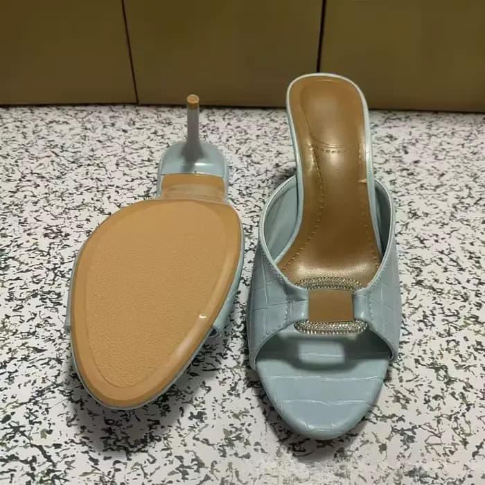 Bout ouvert talons hauts femmes Mules sandales de luxe strass boucle mode chaussures d'été Stiletto évider dame