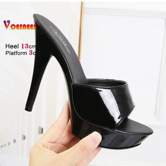 Mules en cuir verni à talons fins pour femmes