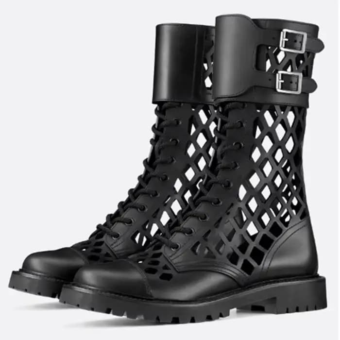 Bout rond creux talon bas à lacets bottes d'été femme été 2025 noir talons épais sandales romaines chaussures de mode