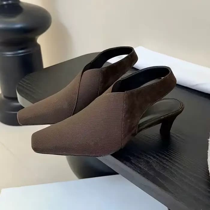 Escarpins à talons chaton pour femmes, tissu extensible, bout carré, bande élastique, sandales Slingback, chaussures de printemps et d'été pour le bureau et les déplacements