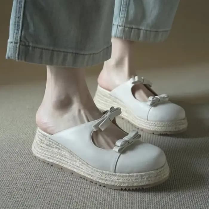 Mules Mary Jane Métalliques pour Femme – Sandales Plateformes Élégantes à Double Nœud