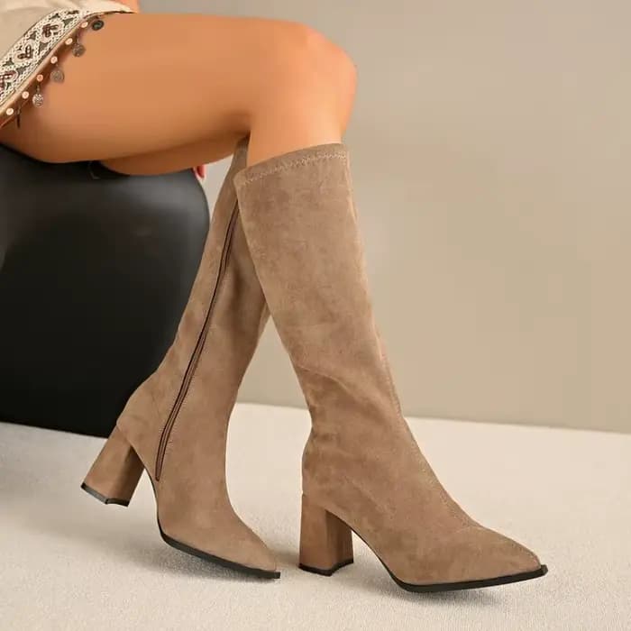 Nouvelles Bottes Longues Femme en Daim Élégantes et Tendance à Talons Hauts 2026 – Chaussures de Soirée Hiver