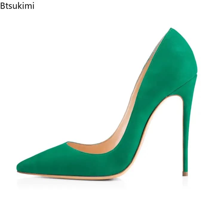 Escarpins sexy en daim vert pour femme 2026 – Talons hauts fins pour le printemps