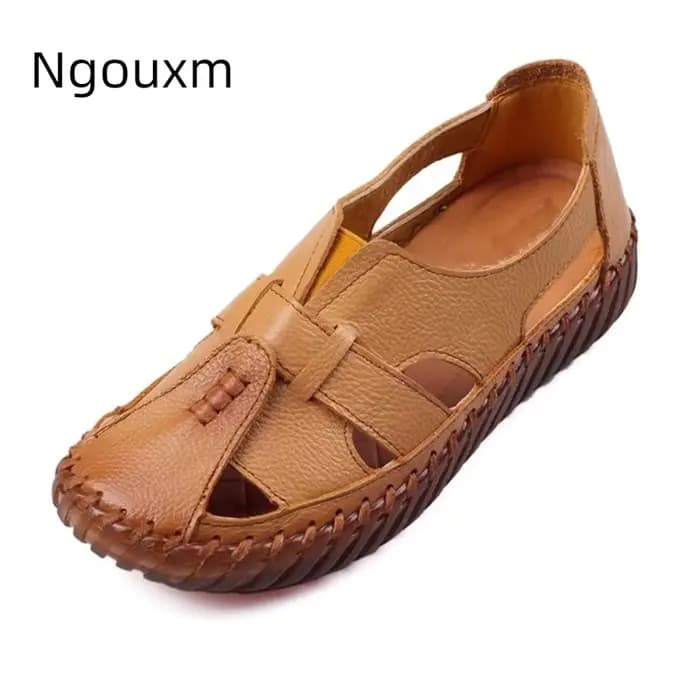 Ngouxm femmes sandales été en cuir véritable à la main dames chaussure