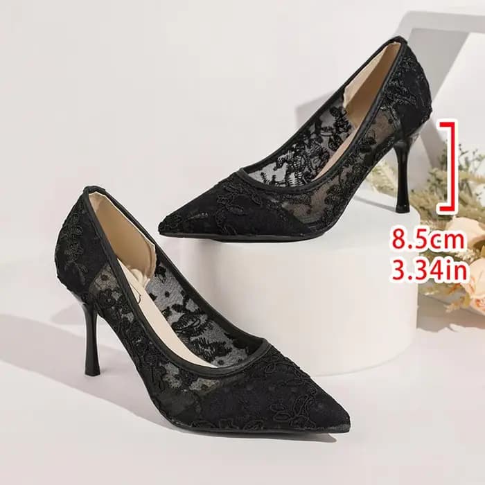 Escarpins de luxe brodés en dentelle à talons très hauts pour femme