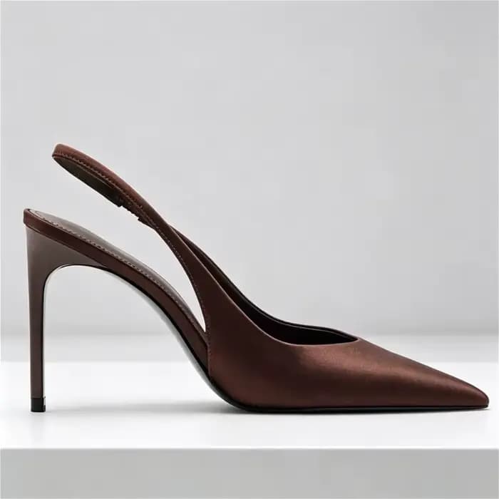 Escarpins à dos nu en Satin marron pour femmes
