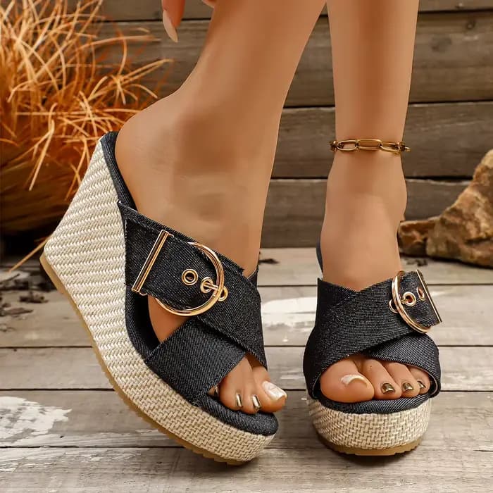 Sandales compensées vintage à rivets pour femme, collection été 2026, talons hauts, plateforme, grande taille 43, avec boucle de cheville, chaussures de plage