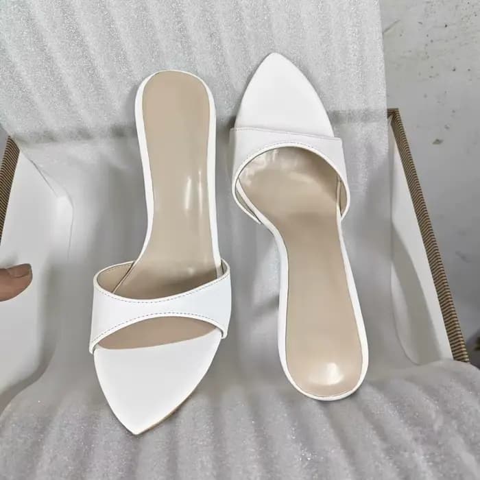 Mules à talon aiguille en similicuir blanc pour femme - Sandales