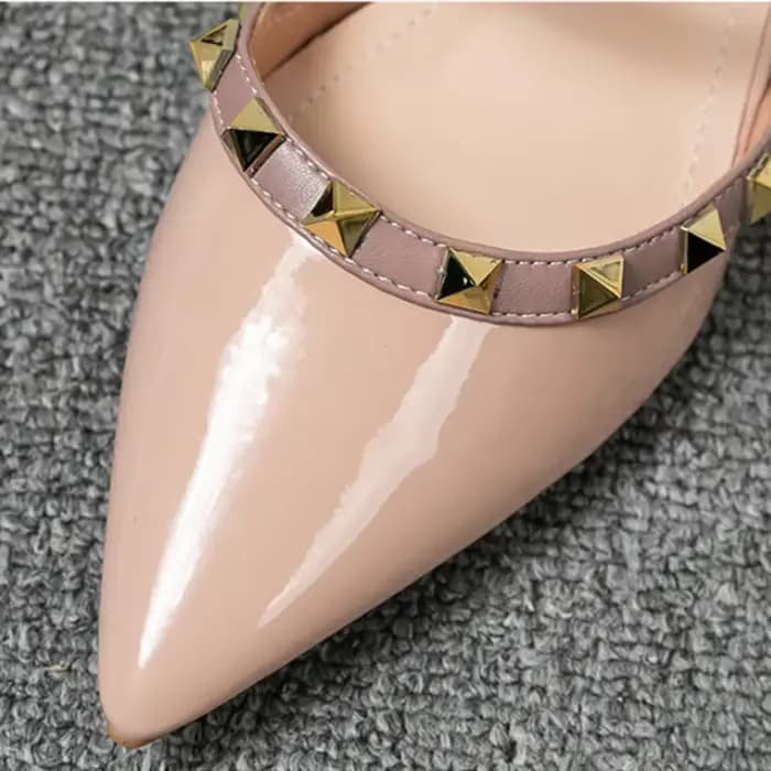 Femmes talons chaussures Promotion clouté concepteur de luxe en cuir verni pantoufles brillant couleurs mélangées sangle couture diapositives bleu rouge 43 42
