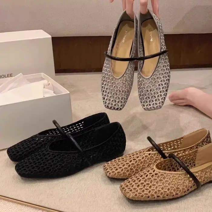 2025 zapatos de Ballet de malla hueca para mujer