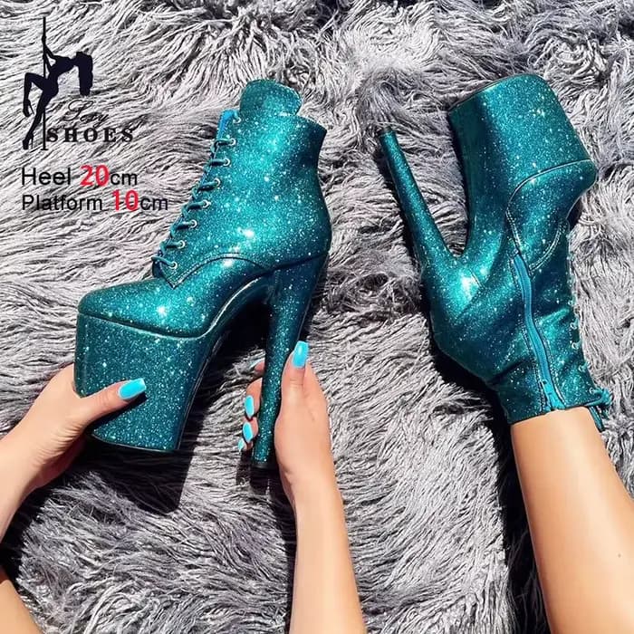 2025 nouvelle femme 20CM/8 pouces Ultra haut talon anti-dérapant plate-forme discothèque bottines pôle danse talons paillettes modèle T Show chaussures