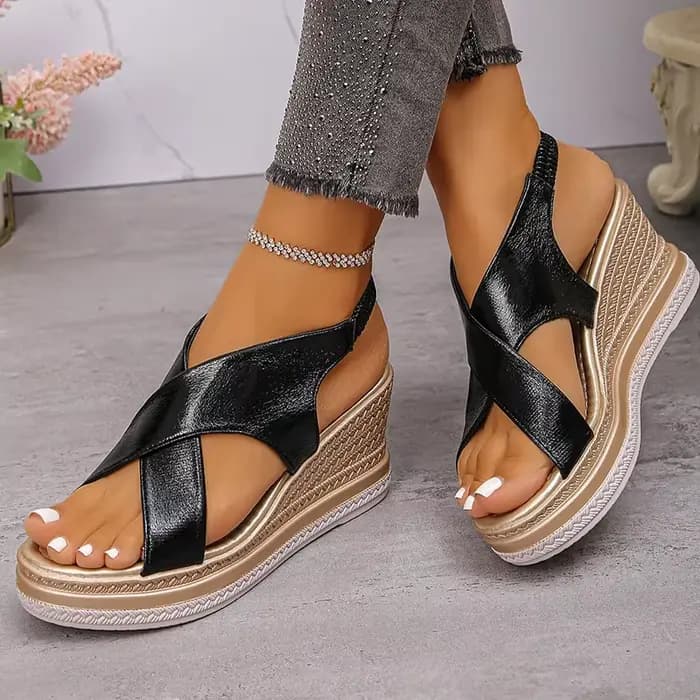Or croix sangle talons compensés sandales femmes été 2025 plate-forme épaisse léger