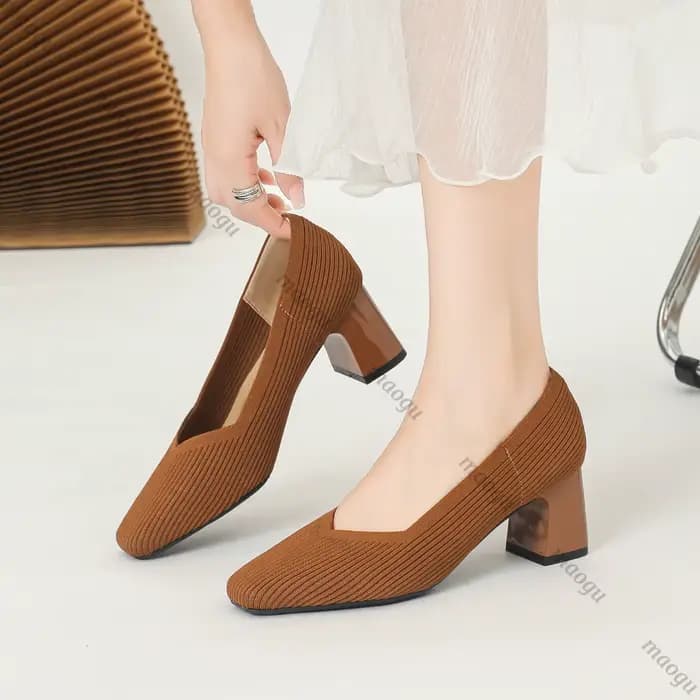 Chaussures femme talons hauts confortable carré tricoté respirant