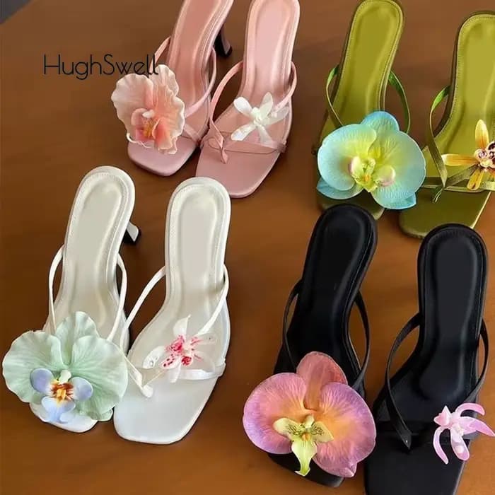 Mules de luxe en forme de papillon et d'orchidée pour femme