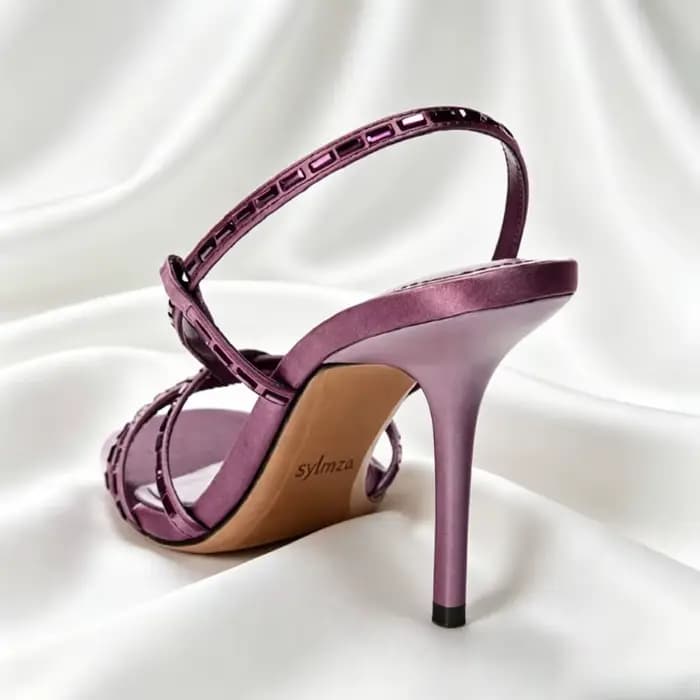 Sandales à talons élégantes en satin violet pour femme