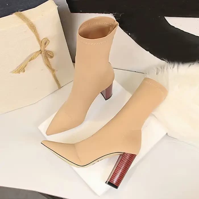 Taille 42 43 femmes bottines carrés talons hauts pompes automne mode confort tissu extensible chaussette botte Femme robe de soirée chaussures