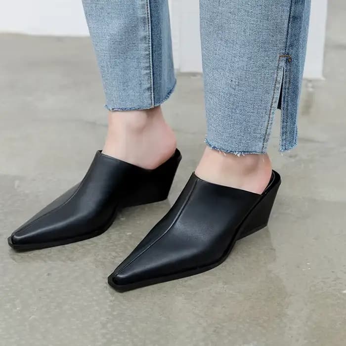 Mules en cuir véritable pour femmes