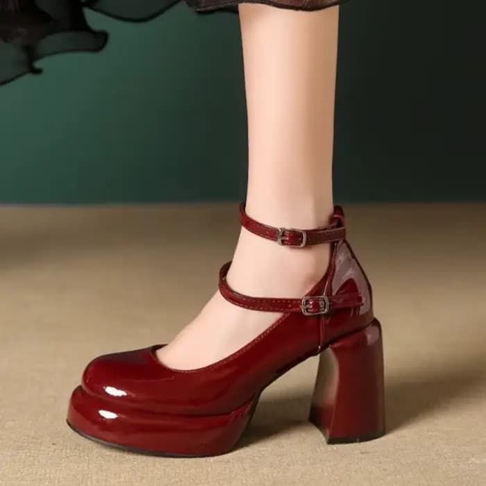 Nouvelles Chaussures à Talons Hauts Automne 2026 pour Femme en Cuir Verni à Bout Rond, Modèle Mary Jane Polyvalent à Bride Unique