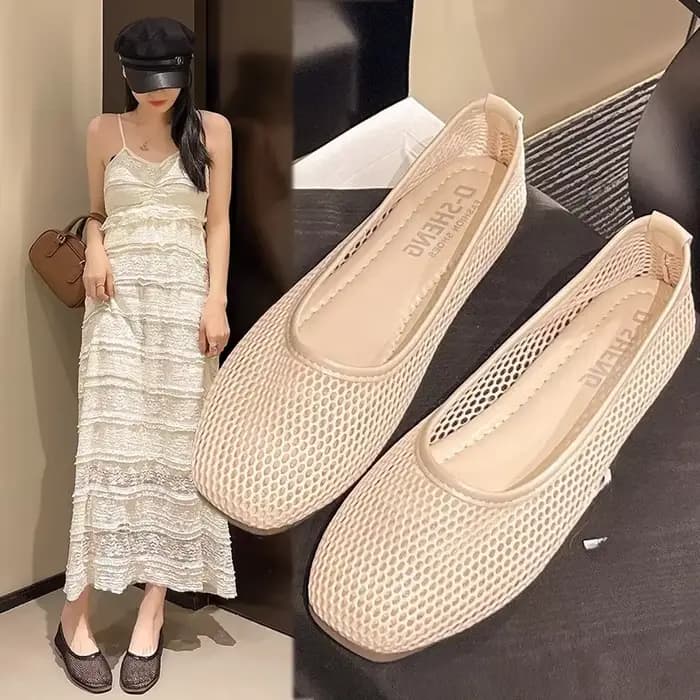 Maille Mary Jane chaussures pour femmes 2025 printemps nouvelle Niche bout rond bouche peu profonde plat Ballet
